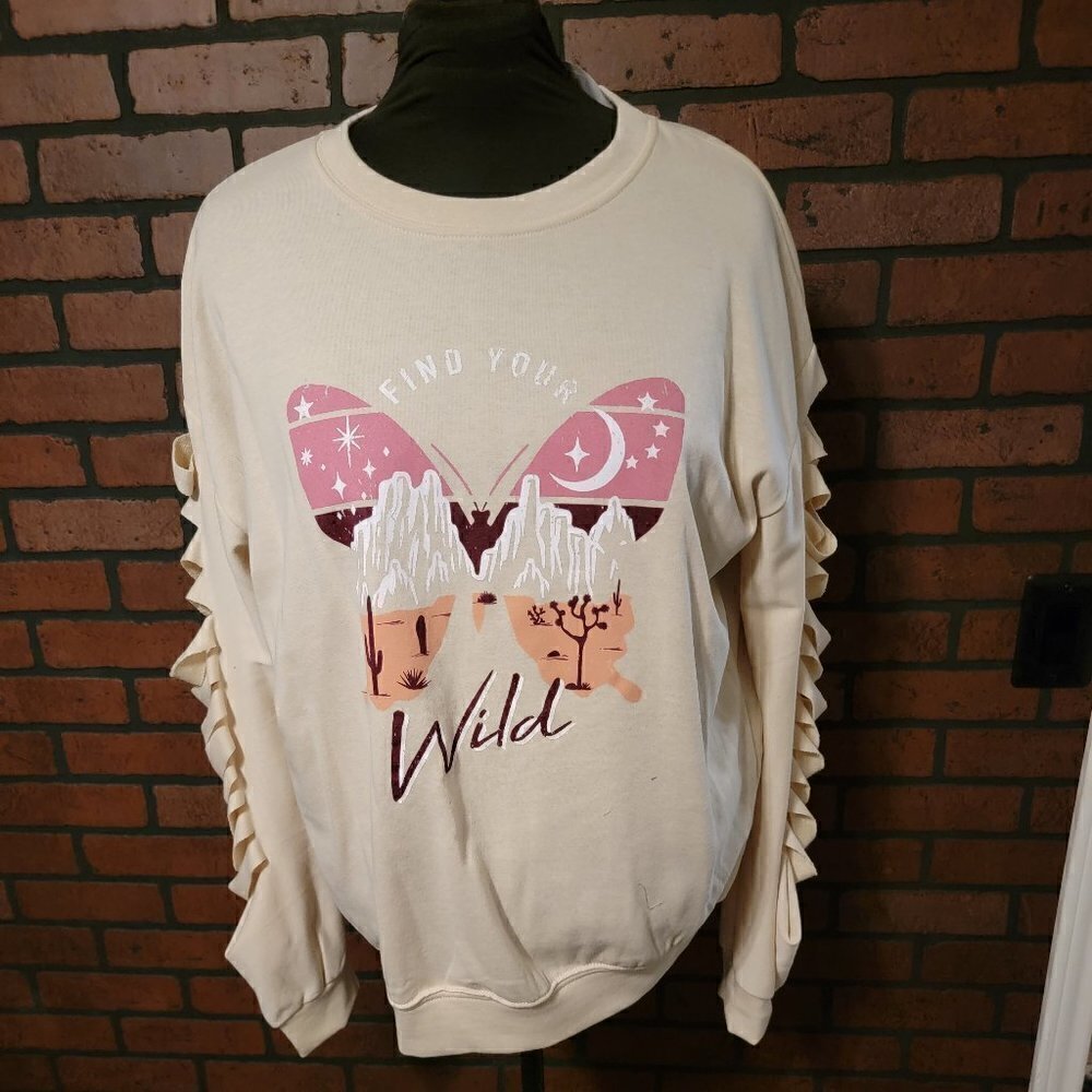 Slit Sleeve Butterfly Sweatshirt.  Cream colored size large